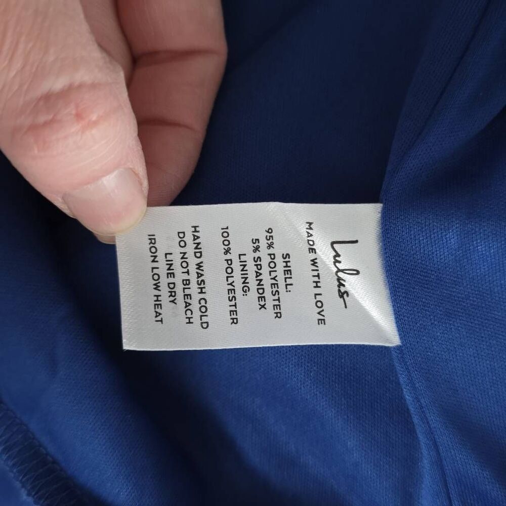 Lulu's Women's Size Medium Blue Compelling Composure Ruffled Bodycon Mini Dress - Picture 8 of 8